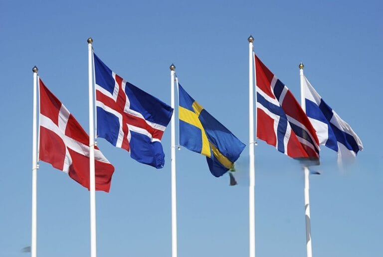 Scandinavian flags on a blue sky. - Best Study Abroad Consultants in India